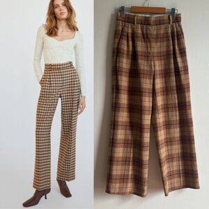 Aritzia Wilfred Sz 2 The Effortless Plaid Academia Brown Classic Hemmed Pants